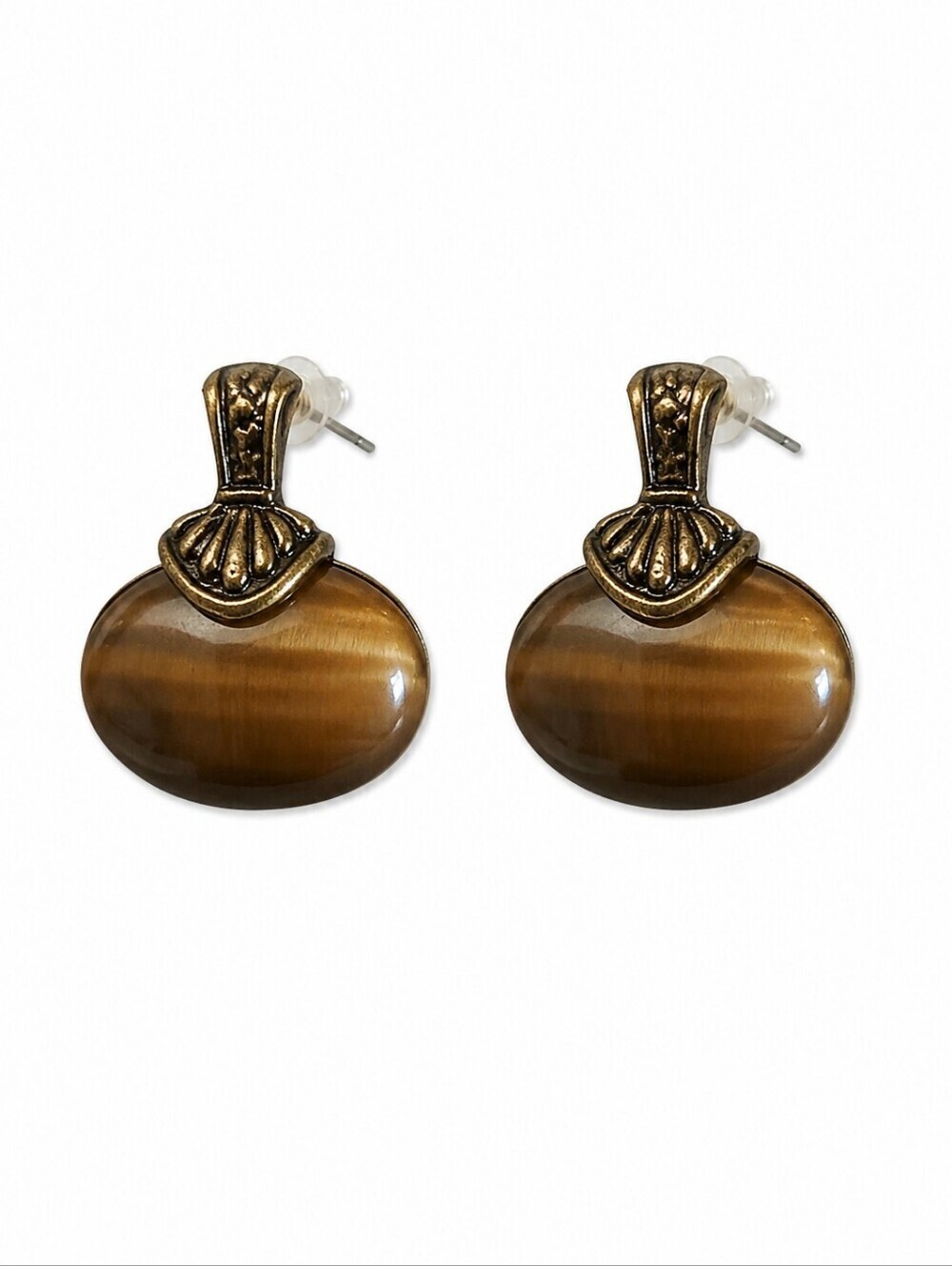 Vintage Brown Moonglow Oval Art Deco Post Earrings